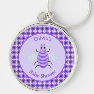 Cute Purple Baby Bee Gender Neutral Baby Shower Key Ring