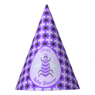 Cute Purple Baby Bee Gender Neutral Baby Shower Party Hat