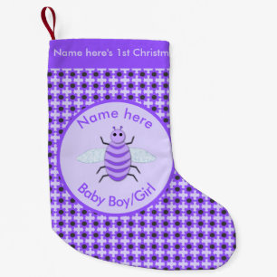 Cute Purple Baby Bee Gender Neutral First Small Christmas Stocking