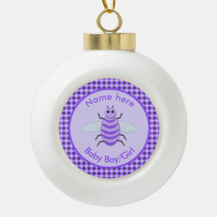 Cute Purple Baby Bee Gender Reveal First Christmas Ceramic Ball Christmas Ornament