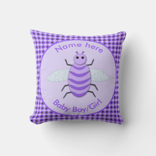 Cute Purple Baby Bee Gender Reveal Neutral Custom Cushion
