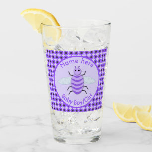 Cute Purple Baby Bee Gender Reveal Neutral Custom Glass