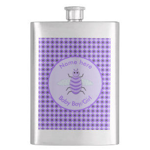 Cute Purple Baby Bee Gender Reveal Neutral Custom Hip Flask
