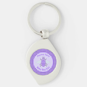 Cute Purple Baby Bee Gender Reveal Neutral Custom Key Ring