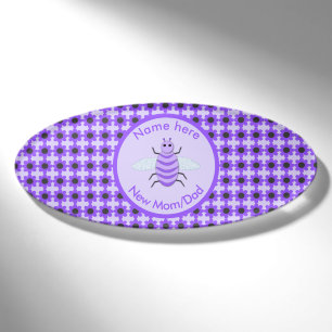 Cute Purple Baby Bee Gender Reveal Neutral Custom Name Tag