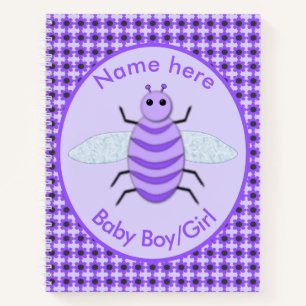 Cute Purple Baby Bee Gender Reveal Neutral Custom Notebook