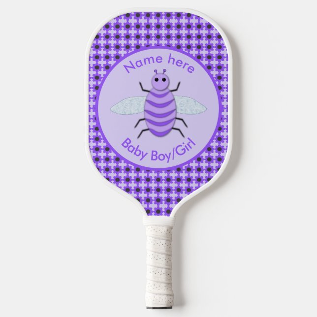 Cute Purple Baby Bee Gender Reveal Neutral Custom Pickleball Paddle (Front)