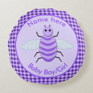 Cute Purple Baby Bee Gender Reveal Neutral Custom Round Cushion