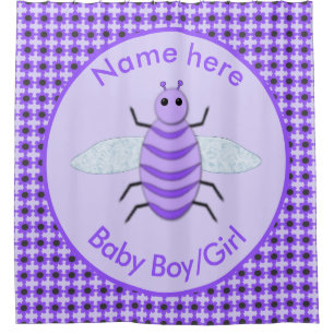 Cute Purple Baby bee Gender Reveal Neutral Custom Shower Curtain