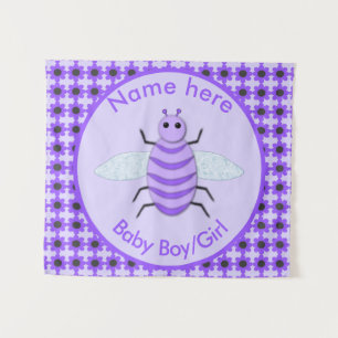 Cute Purple Baby Bee Gender Reveal Neutral Custom Tapestry