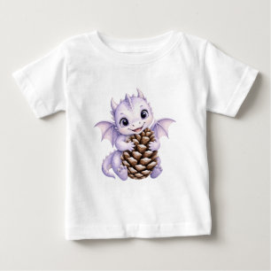 Cute Purple Baby Dragon Holding Pine Cone Kids T-Shirt