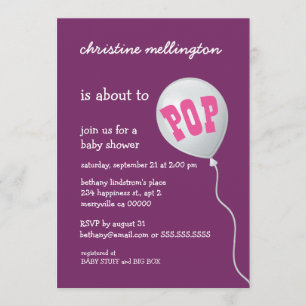 Cute Purple Baby Shower with Balloon for Girl A02 Invitation