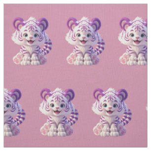 Cute Purple Baby Tiger Cotton Fabric