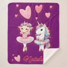 Cute Purple Ballerina Unicorn Fleece Blanket