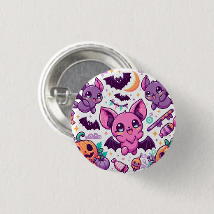 Cute purple bats halloween candy 3 cm round badge