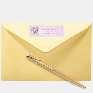 Cute Purple Bear Girl Baby Shower Return Address Return Address Label