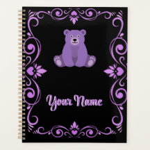 Cute Purple Bear Ornate Damask Frame Art
