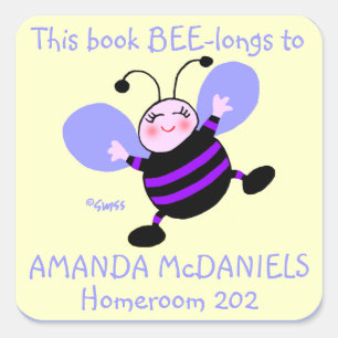 Cute Purple Bee Cartoon Art Book Sticker For Kids