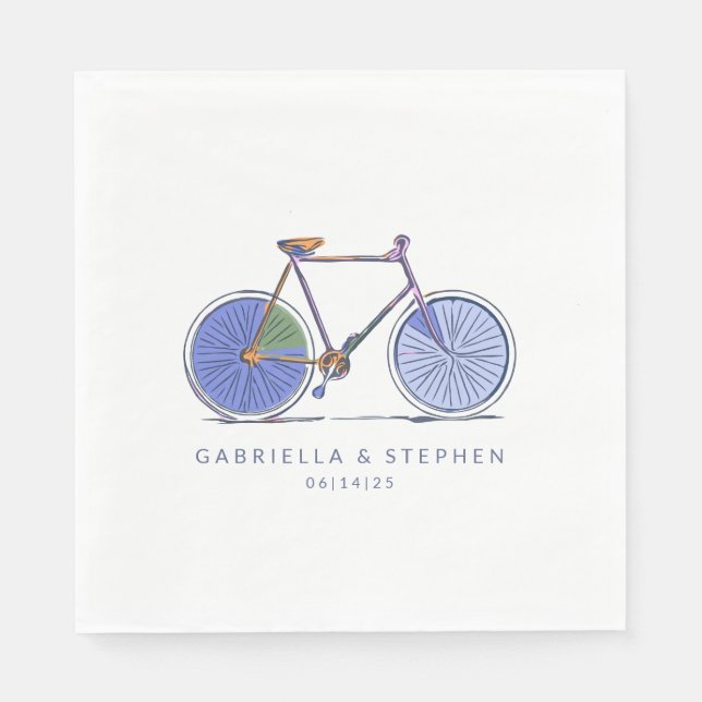Cute Purple Bicycle Line Art Drawing Personalised  Napkin (Front)