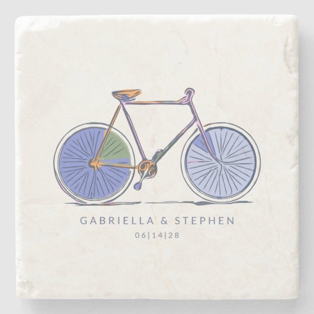 Cute Purple Bicycle Line Art Drawing Personalised  Stone Coaster (Front)
