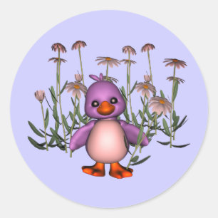 Cute Purple Bird Daisy Flowers  Classic Round Sticker