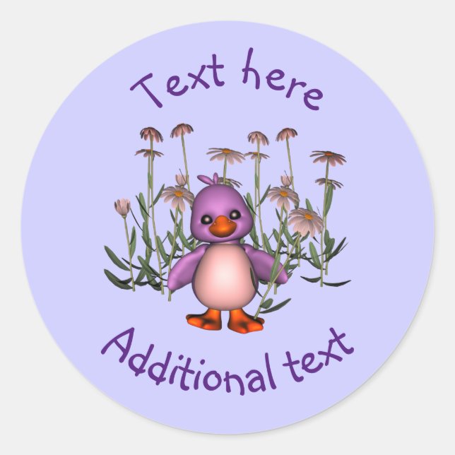 Cute Purple Bird Daisy Flowers Personalised Classic Round Sticker (Front)