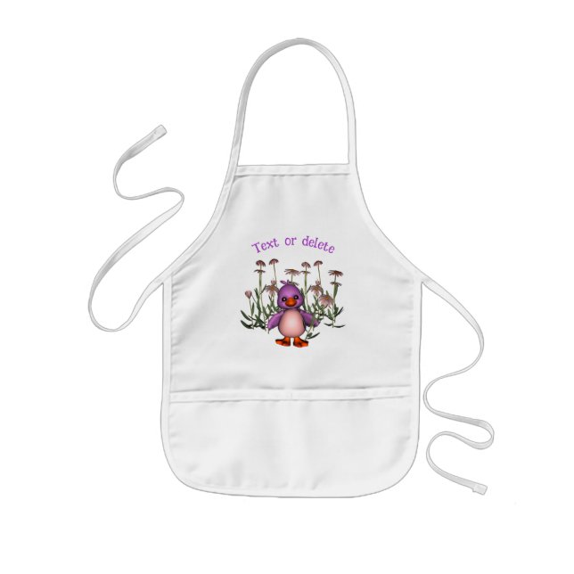 Cute Purple Bird Daisy Flowers Personalised Kids Apron (Front)