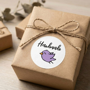 Cute Purple Bird Handmade Small Business Classic Round Sticker