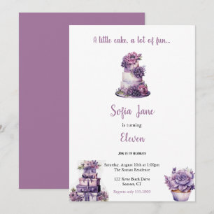 cute purple birthday cake invitations