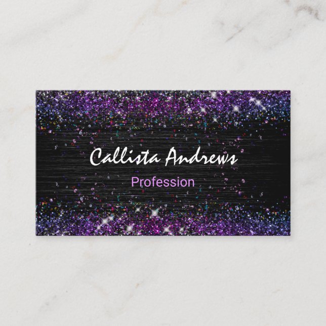 Cute purple black faux glitter appointment card (Front)