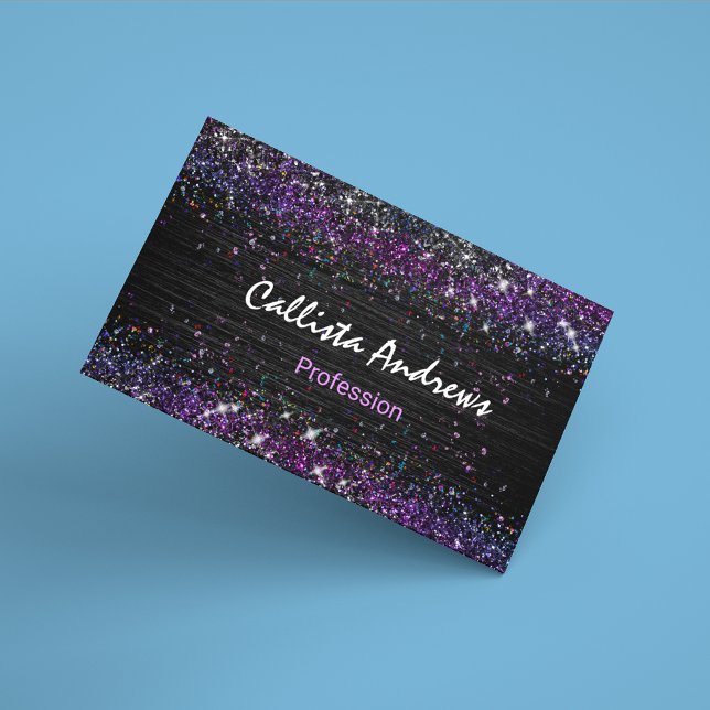 Cute purple black faux glitter 	Magnetic business card (Creator Uploaded)
