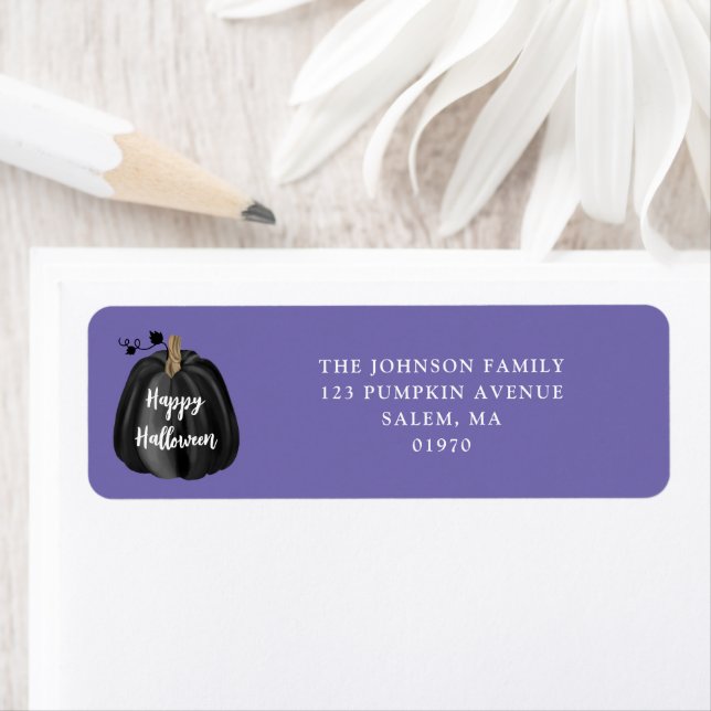 Cute Purple Black Pumpkin Halloween Return Address Label (Insitu)