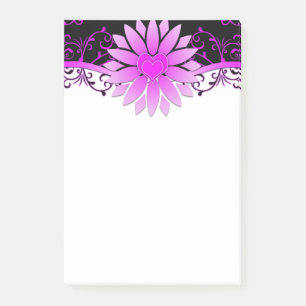 Cute Purple Black White Floral Design Post-it Notes