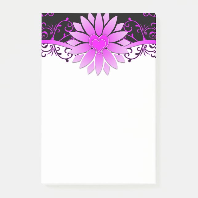 Cute Purple Black White Floral Design Post-it Notes (Front)
