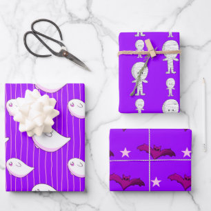 Cute Purple Boo Ghost Halloween Trick or Treat Wrapping Paper Sheet