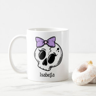 Cute Purple Bow Halloween Skull Custom Coffee Mug