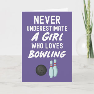 Cute Purple Bowling Cards For Baby Girls Kids