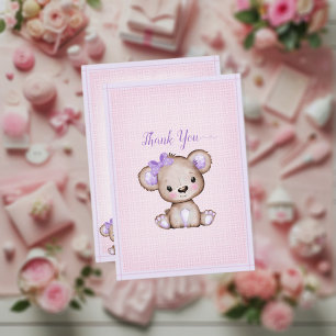 Cute Purple Brown Bear Baby Shower Thank You