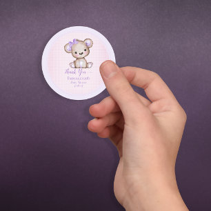 Cute Purple Brown Bear Favour Thank You Classic Round Sticker