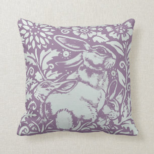 Cute Purple Bunny Rabbit w/ Babies Easter Decor Cushion