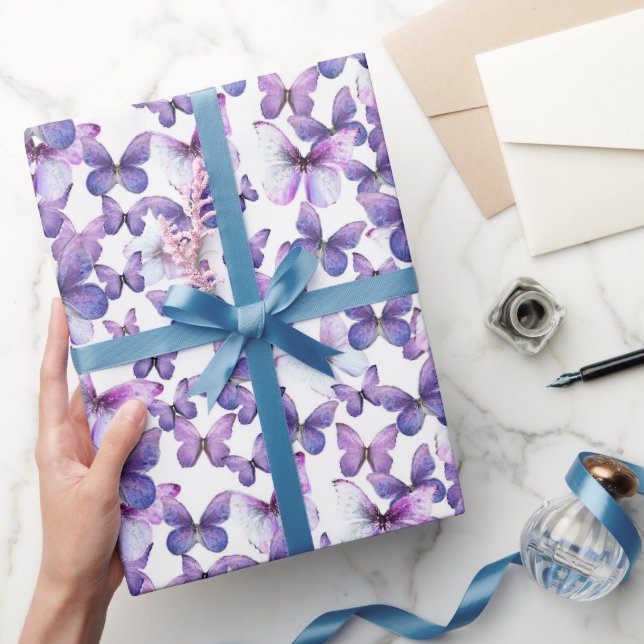 Cute Purple Butterflies Pattern Pastel Wrapping Paper (Gifting)