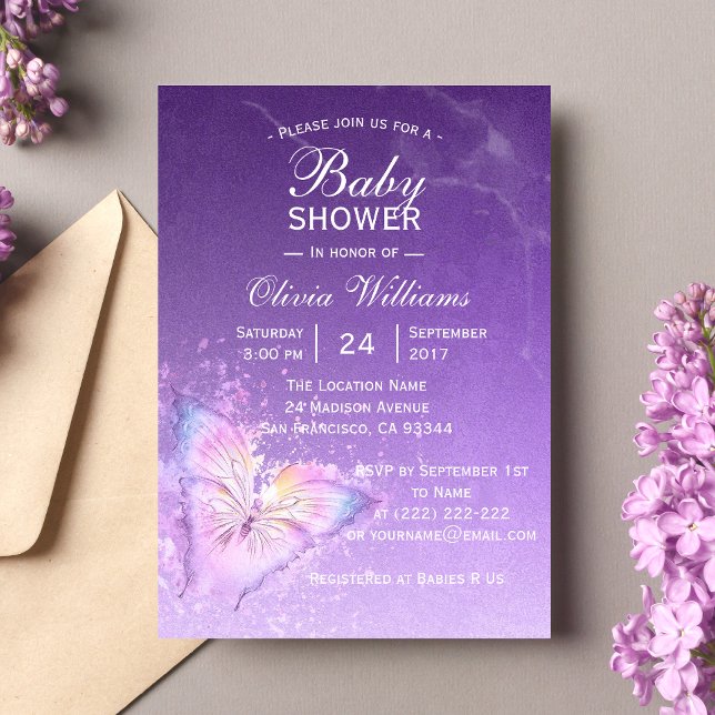 Cute Purple Butterfly Baby Shower Templates (Creator Uploaded)