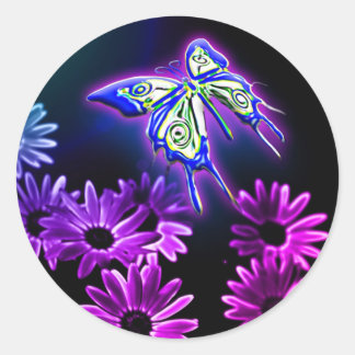 Cute Purple Butterfly & Daisy Classic Round Sticker