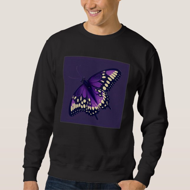 Cute Purple Butterfly Illustration Retro Minimal W Sweatshirt (Front)