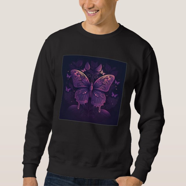 Cute Purple Butterfly Illustration Retro Minimal W Sweatshirt (Front)
