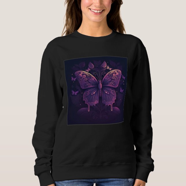 Cute Purple Butterfly Illustration Retro Minimal W Sweatshirt (Front)