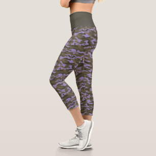 Cute Purple Camo Camouflage Capri Leggings