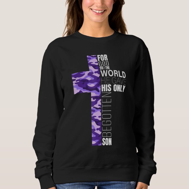Cute Purple Camo Christian Cross Women Men Kids Ve Sweatshirt (Front)
