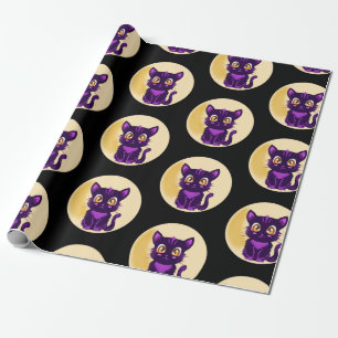 Cute Purple Cartoon cat kids halloween party Wrapping Paper