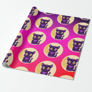 Cute Purple Cartoon cat kids halloween party Wrapping Paper